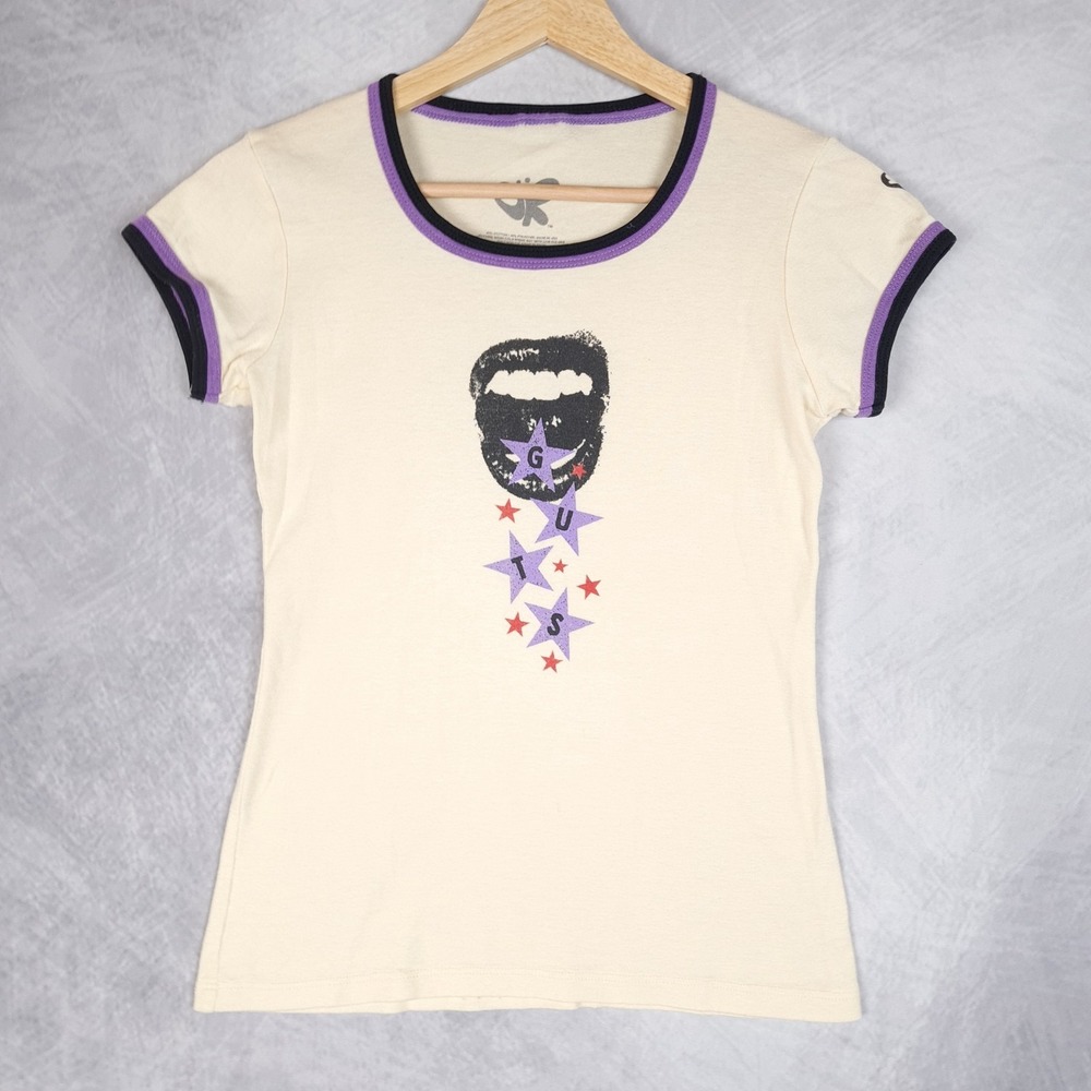 Olivia Rodrigo Top Womens Small White Guts Ringer Baby Tee Slim Fit USA